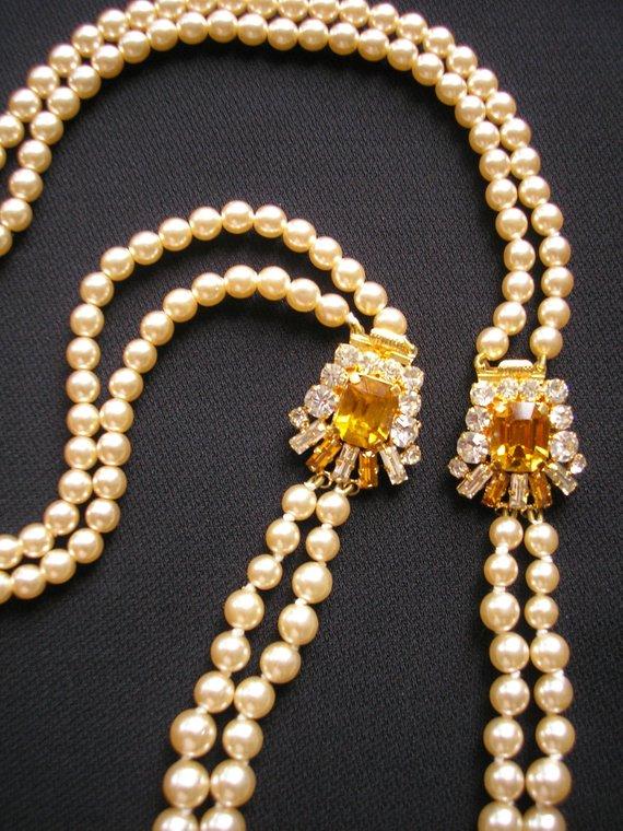 Mariage - Pearl Backdrop Necklace, Citrine, Gold, Bridal Necklace, Art Deco, Great Gatsby, Downton Pearl Necklace, Backlace, Bridal Jewelry, Yellow