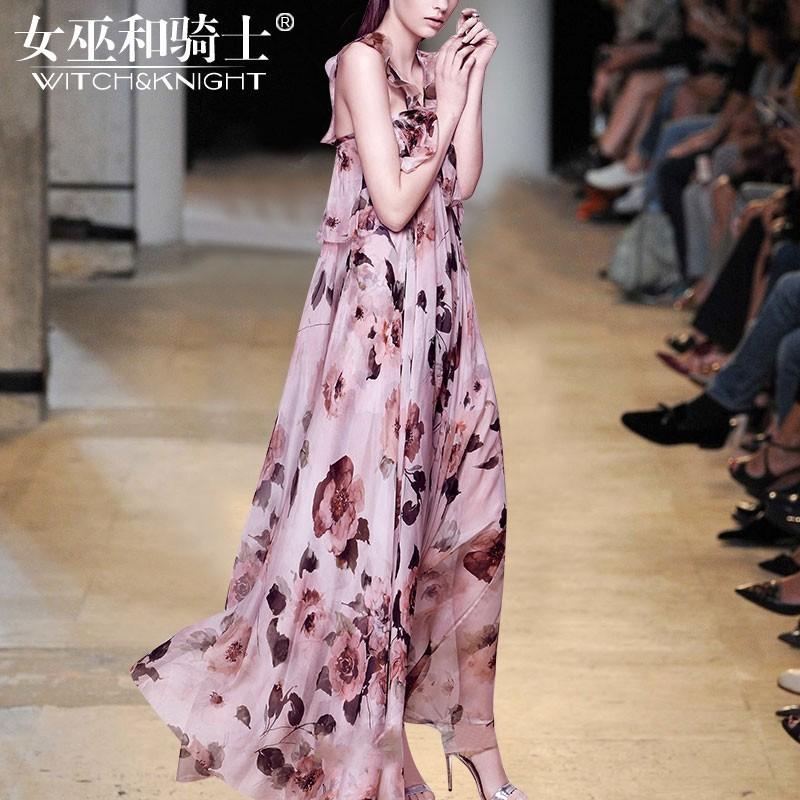 Mariage - Vogue Printed Sleeveless Trail Dress Chiffon Summer Strappy Top Dress - Bonny YZOZO Boutique Store