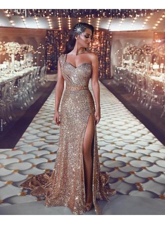 Hochzeit - Luxus Abendkleid Gold Lang Pailletten Abiballkleider Abendmoden Online Modellnummer: XY270