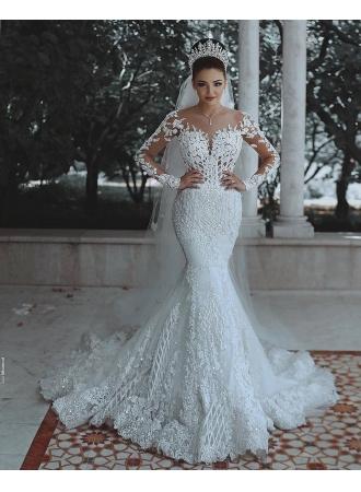 Свадьба - Luxury Brautkleider Spitze Weiße Hochzeitskleider Mit Ärmel Schleier Modellnummer: XY243