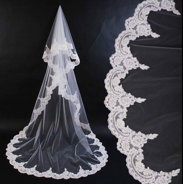 زفاف - mantilla cathedral lenght bridla veil colors white, ivory and champagne. lace veil