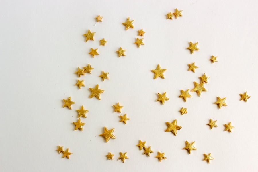 Wedding - 50 Tiny Fondant Gold Stars, Edible Stars for Cupcakes and Cakes