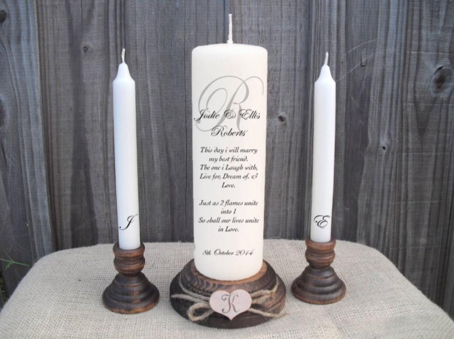 Wedding - Personalised Monogram Unity Candle Set Wedding Engagement Centrepiece Gift Keepsake Civil Ceremony Anniversary Favour Valentines Gift