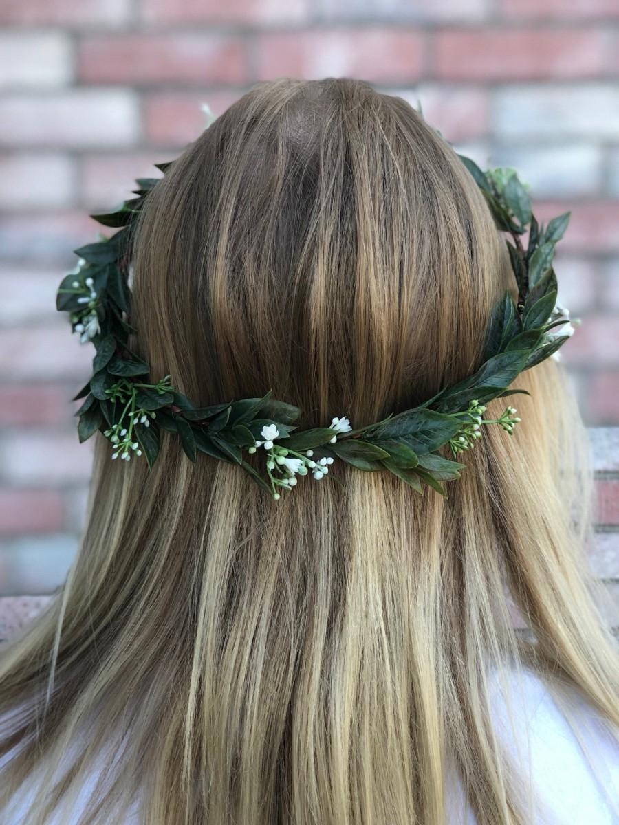 زفاف - Baby breath, greenery crown , bridal headpiece , wedding crown , boho flower crown , halo greenery crown