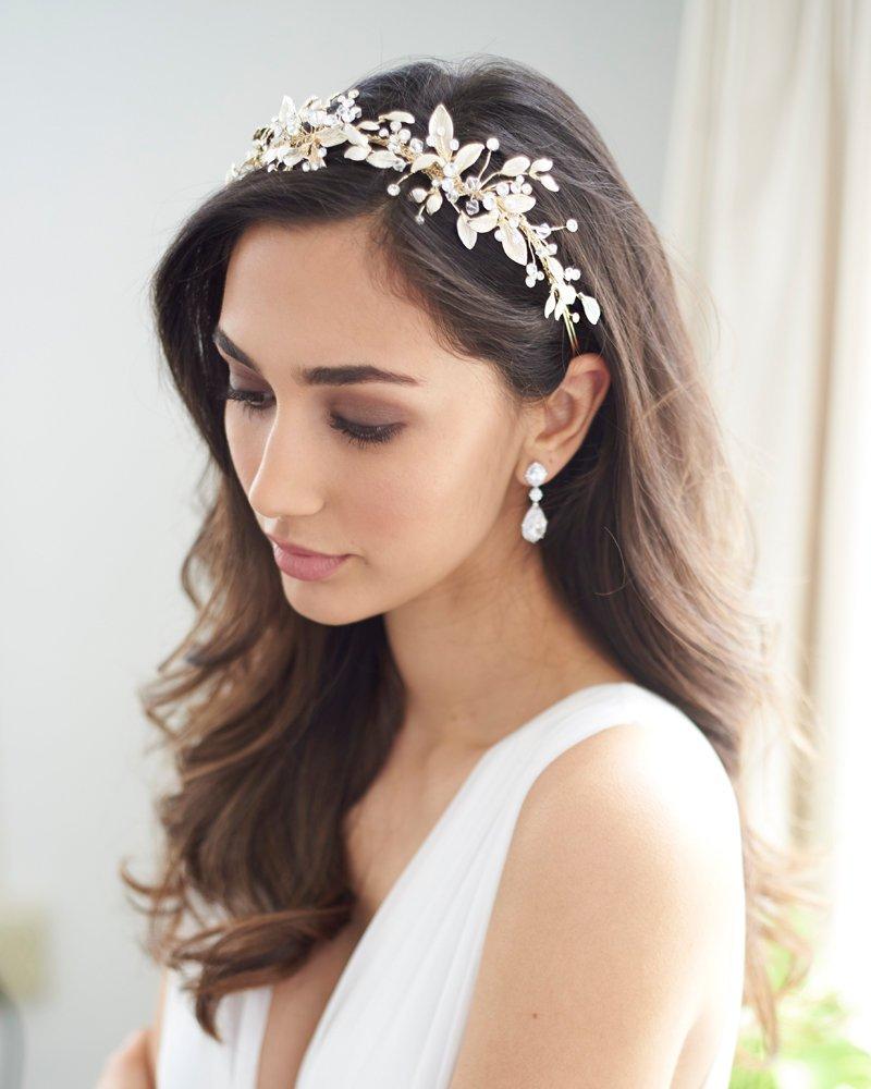 Wedding - Botanical Crystal Floral Headband, Wedding Rhinestone Headband, Floral Bridal Accessory, Wedding Hair Accessory, Crystal Headband ~TI-3344