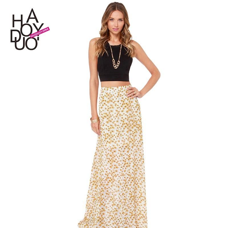 Mariage - Printed High Waisted Floor Length Floral Daisy Summer Skirt Long Skirt - Bonny YZOZO Boutique Store