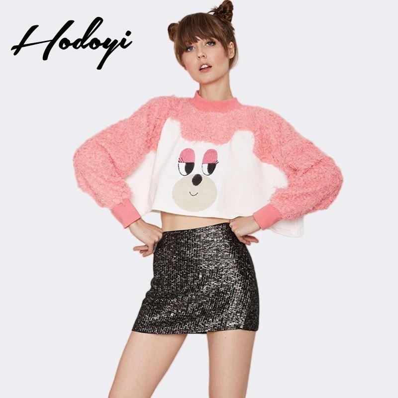 Hochzeit - Ladies fall 2017 new sweet College style cartoon short embroidery stitching loose sweater - Bonny YZOZO Boutique Store