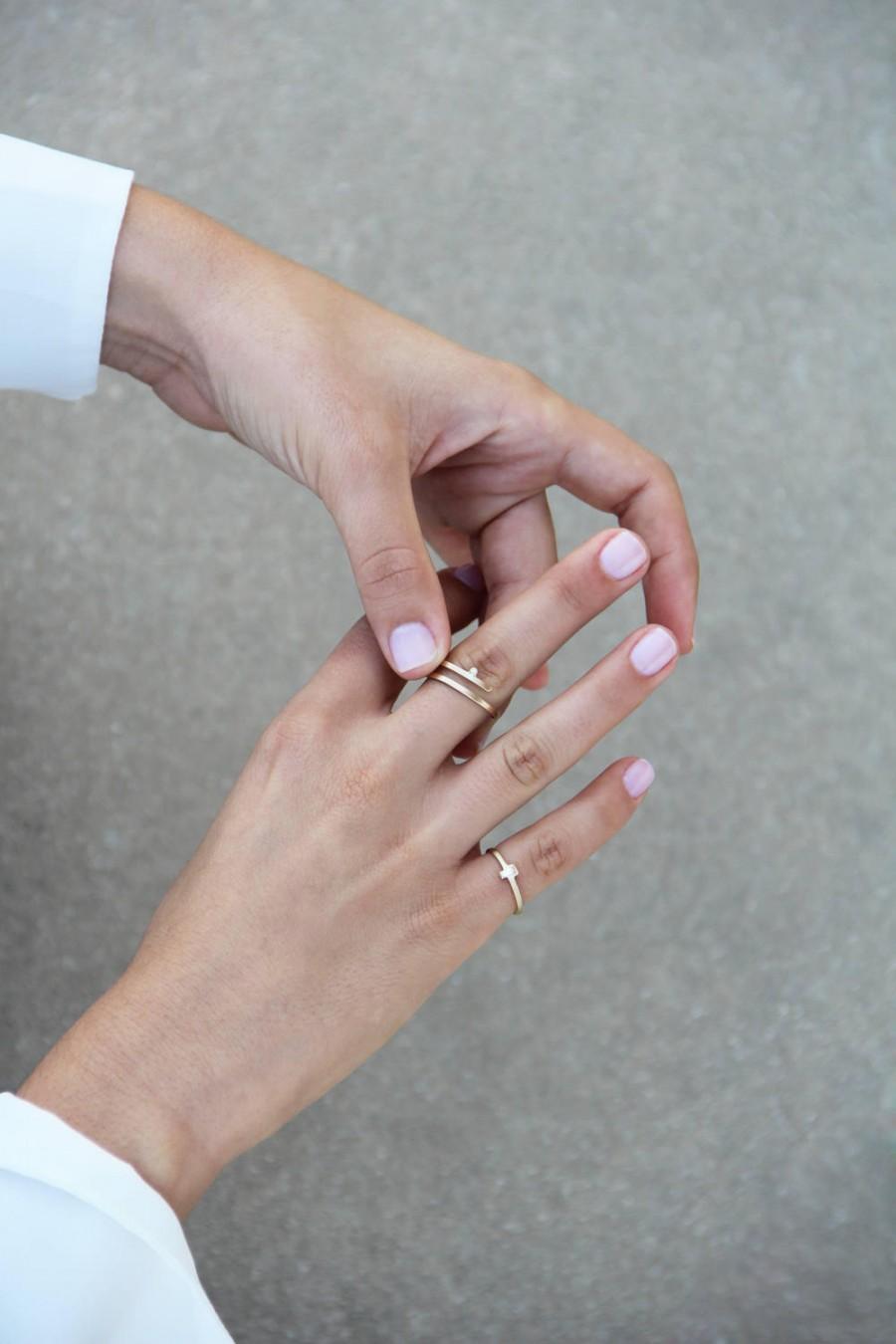 Wedding - Modern engagement ring with diamond, tiny diamond engagement ring, minimalist engagement ring 14k gold dainty diamond ring thin diamond ring