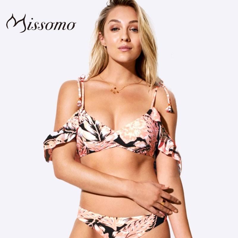 Mariage - Sexy Printed Vegetation Beach Tie Frilled Swimsuit Bikini - Bonny YZOZO Boutique Store