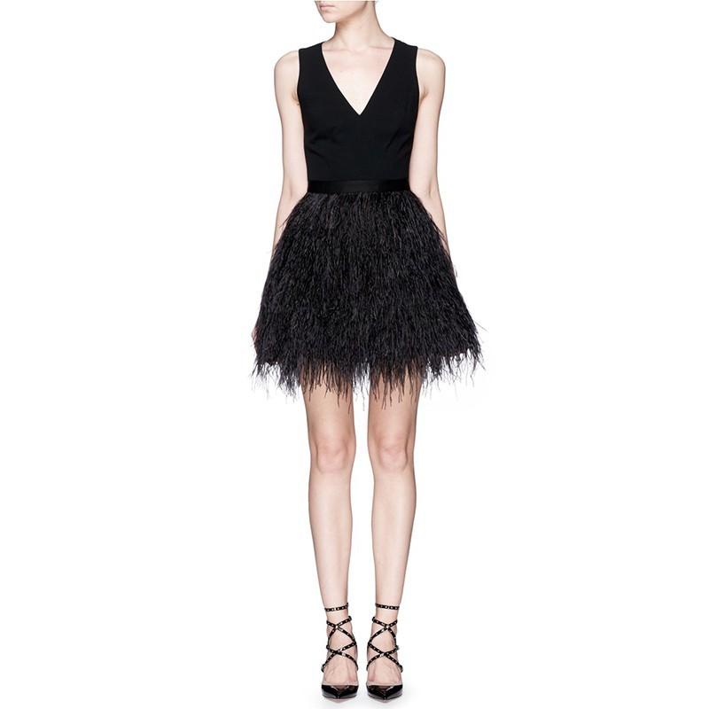 زفاف - Vogue Split Front Hollow Out V-neck Sleeveless Lace Black Summer Dress Skirt - Bonny YZOZO Boutique Store