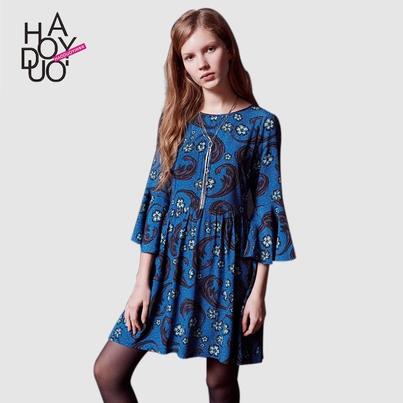 زفاف - Oversized Vogue Printed Flare Sleeves Floral Fall Dress - Bonny YZOZO Boutique Store