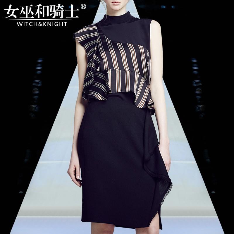 زفاف - New 2017 summer sleeveless splice irregular stripe wave dress skirts dresses - Bonny YZOZO Boutique Store