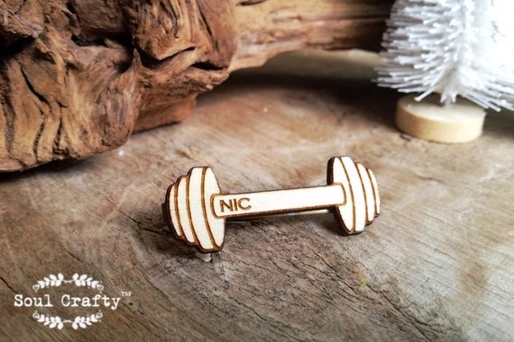 Mariage - Dumbbell Wooden Tie Clips workout sportsman fitness Dad Grooms Bestman Groomsman Wedding Birthday Personalized Gift Tie Bar