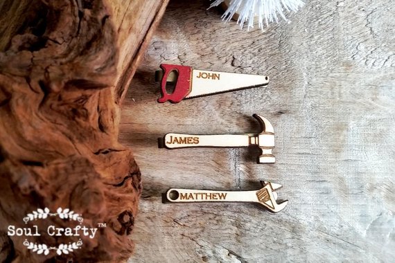 Mariage - Saw Hammer Spanner Wooden Tie Clips plumber tools Dad Grooms Bestman Groomsman Wedding Birthday Gift Tie Bar