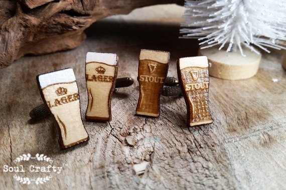 Wedding - Lager Stout Wooden Cufflinks Beer Alcohol liquor Dad father's day Grooms Best man Groomsman Rustic Wedding Birthday Gift Cuff links