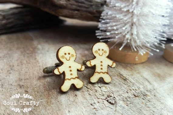 زفاف - Gingerbread man Wooden Cufflinks Christmas cookie Dad Grooms Best man Groomsman Rustic Wedding Birthday Gift Cuff links