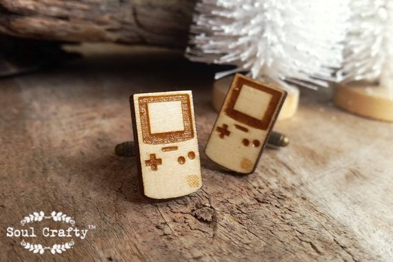 زفاف - Nintendo Game Boy Wooden Cufflinks retro game tetris Dad Grooms Best man Groomsman Rustic Wedding Birthday Gift Cuff links