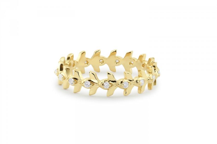 زفاف - Vine Ring / 14k Solid Gold Diamond Vine Band / Diamond Leaf Ring in 14k Rose Gold / Eternity Diamond Branch Ring / Bridal Jewelry