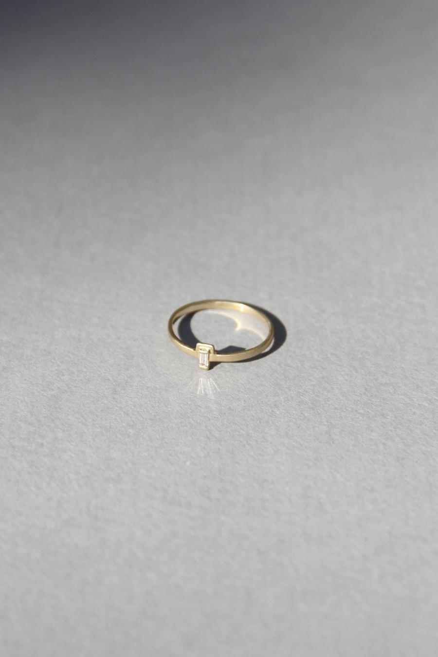 Hochzeit - Arden modern engagement ring, tiny diamond engagement ring, baguette diamond ring gold, dainty diamond ring engagement, thin diamond ring,