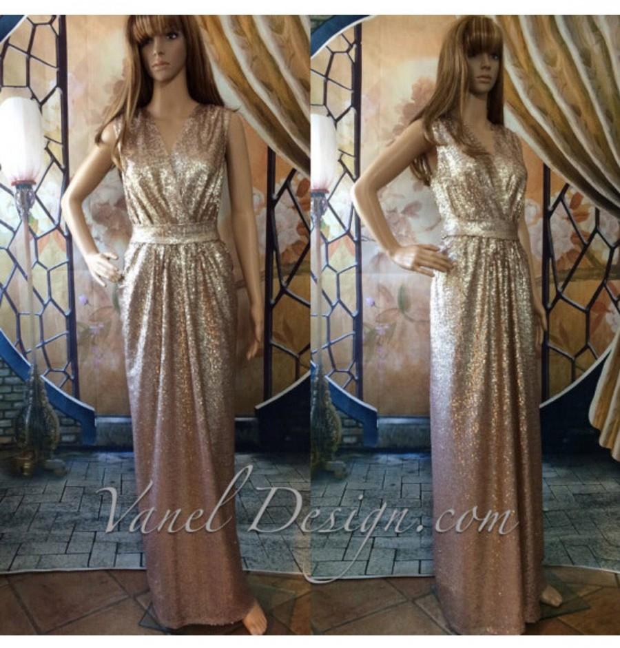 Mariage - Long Rose Gold  Sequin bridesmaid dress, cocktail dress, formal elegant dress, prom dress, mermaid dress, peekaboo back, sexy dress