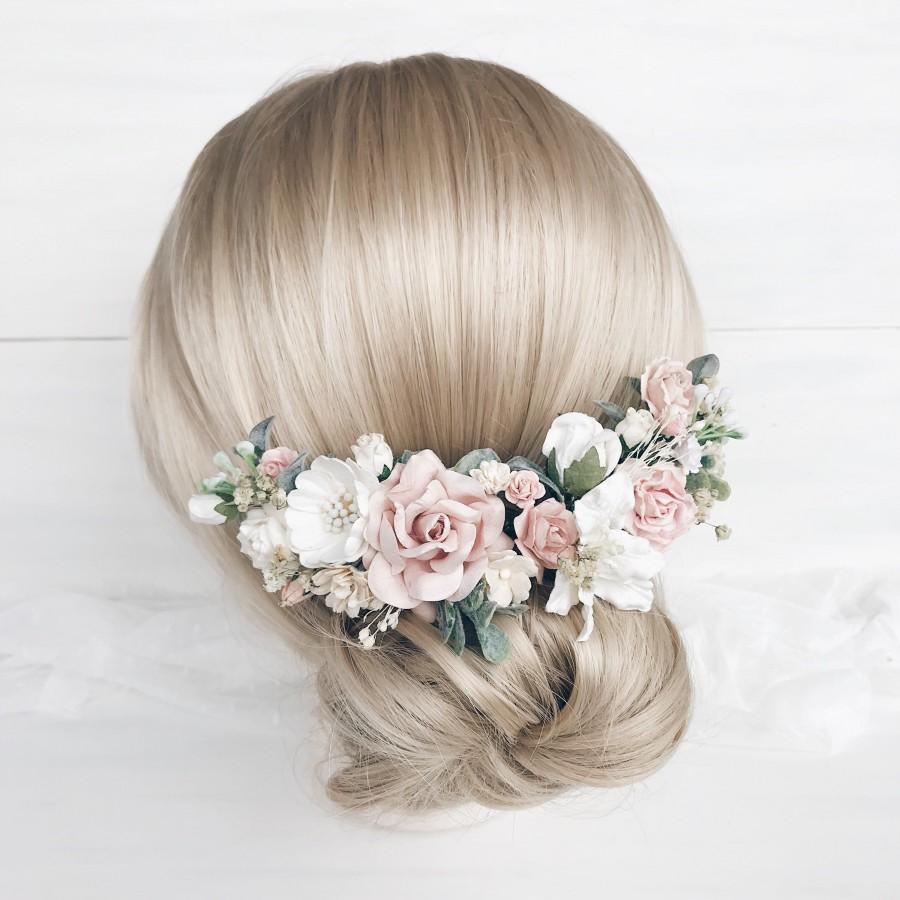 زفاف - Flower hair comb, Blush flower hair clip, Bridal flower hair piece