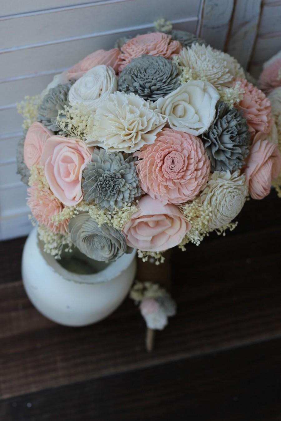 Свадьба - Vintage Rose, Pink and Gray, wedding bouquet, bridal bouquet, sola bouquet, rustic wedding, woodland wedding, keepsake bouquet, bridesmaid