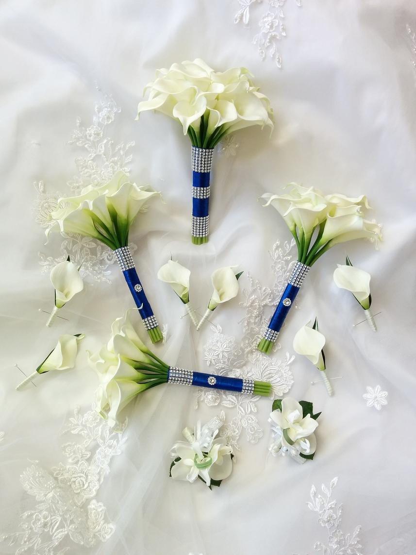 زفاف - 12 Pc Natural Touch Calla Lilies Wedding Flowers Package Set  - Different Colours Available