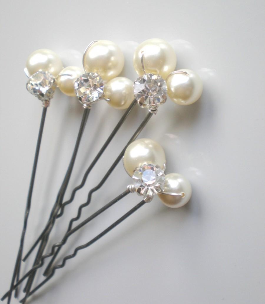 Свадьба - Bridal IVORY Pearl Rhinestone Hair Pins. Elegant Wedding Large Pearl Hair Pins. Swarovski Pearls. Bridal Hair Jewelry. Chic  Prom. Bridal