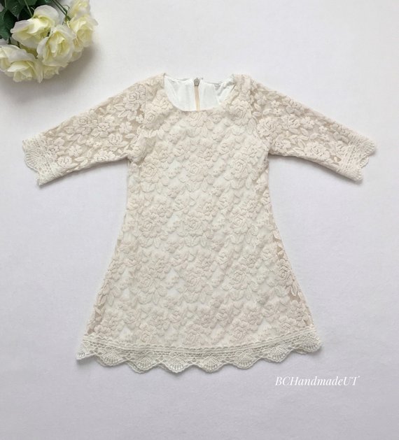 Mariage - Rustic flower girl dress ivory lace dress vintage flower girl dress ivory lace dress toddler girls ivory flower girl dress boho flower girl