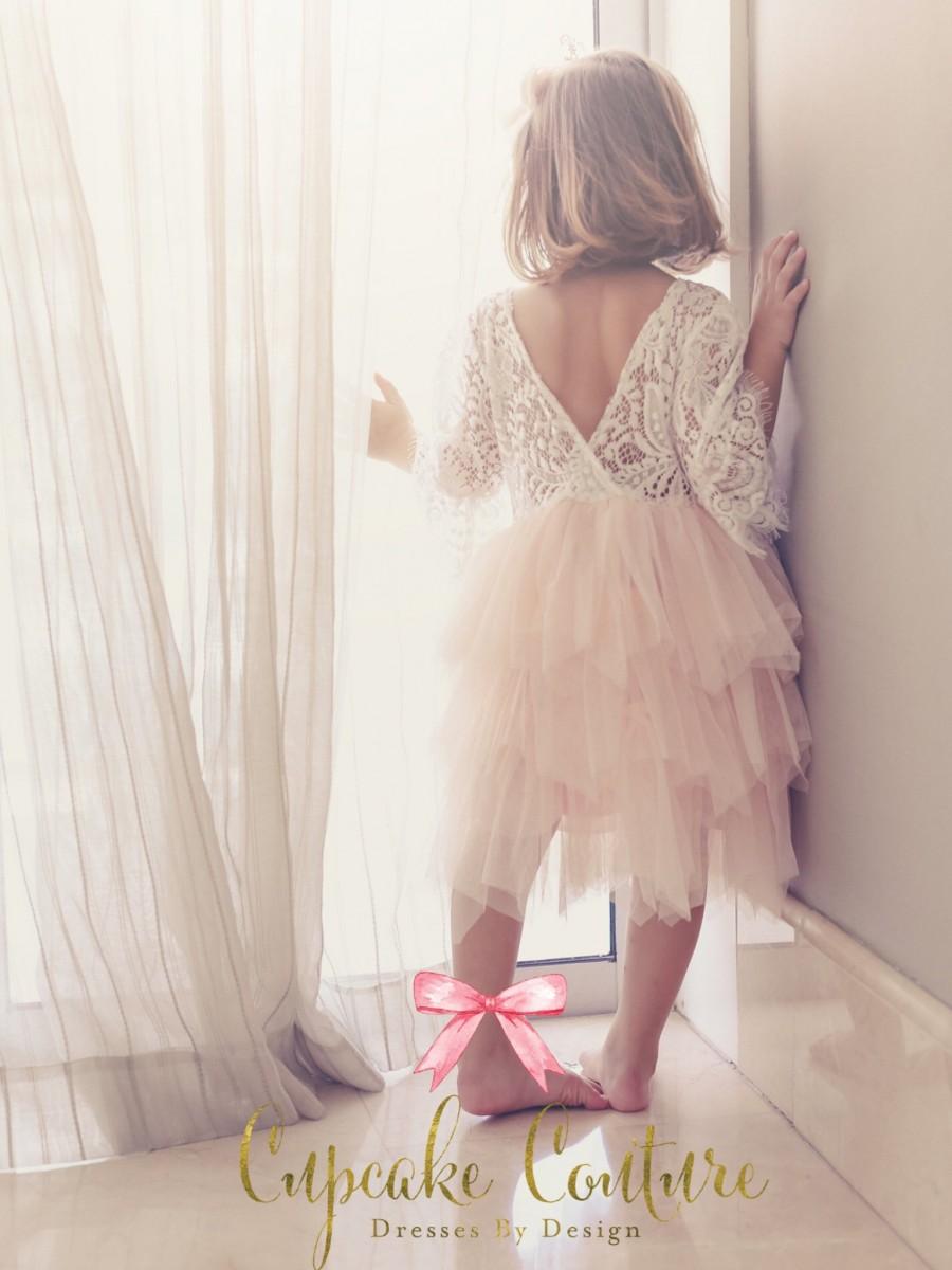 Wedding - Blush Flower girl dress, vintage lace toddler dress, toddler lace dress, bohemian flower girl dress