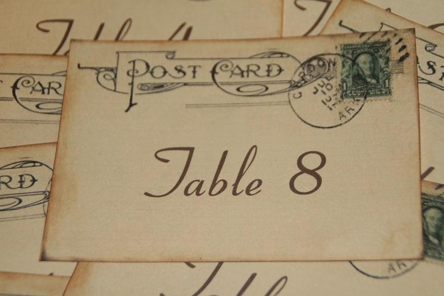 Свадьба - Wedding Table Number Cards - Vintage Postcard Style - Quantity 20