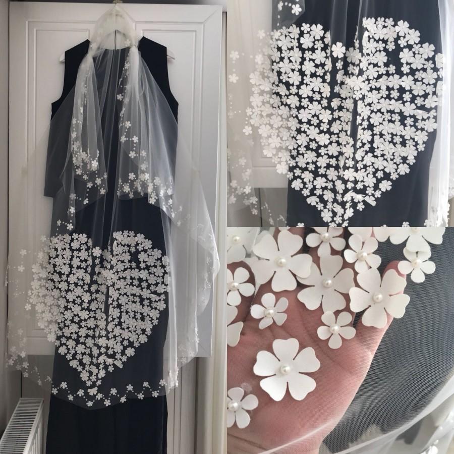 Wedding - 3d flowers white cathedral wedding veil for bridal,Bridal Veil, Wedding Veil, Lace Veil
