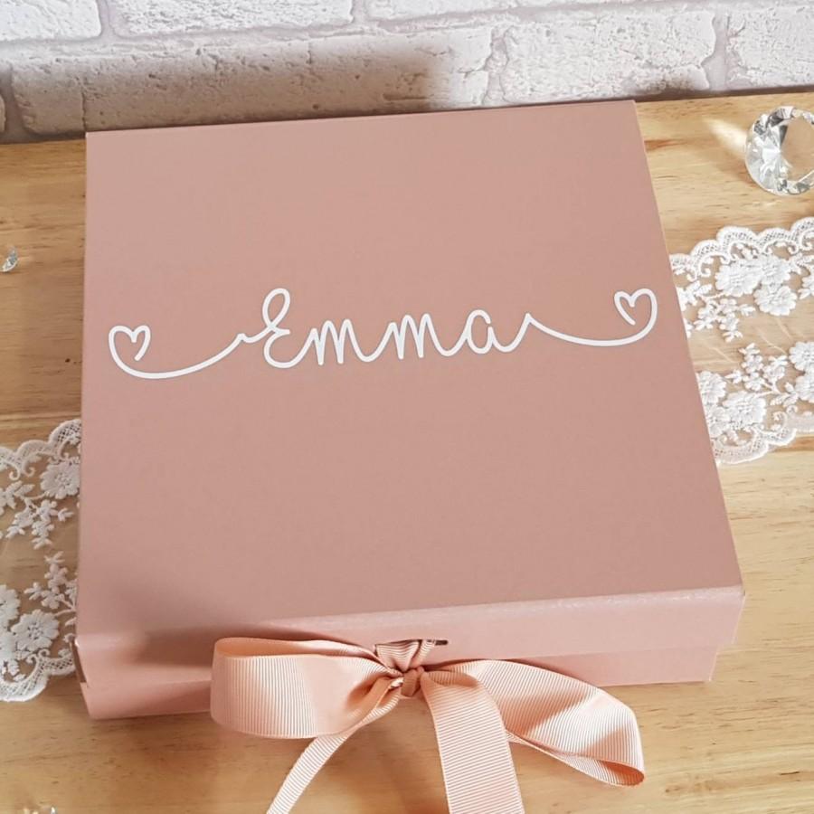 زفاف - Personalised Gift Box~Rose Gold Gift Box~Bridesmaid Gift Box~Named Box~Birthday Box~New Baby Gift Box~Present Box~Keepsake Box