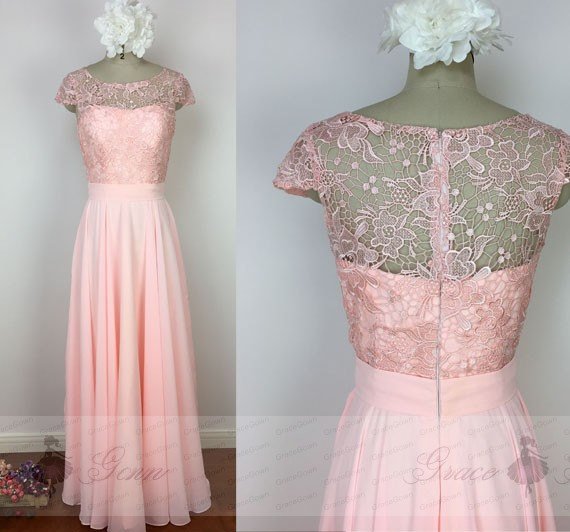 Свадьба - Bridesmaid Dresses Blush,Lace Chiffon Wedding Dress,Modest Prom Dress,Elegant Pink Prom Bridesmaid Dress,Prom Dress Long 2017,Evening Dress