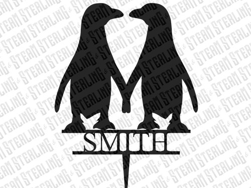 Wedding - Wedding Cake Topper Personalized Penguins in Love Bride and Groom Silhouette Laser Cut LGBT Gay Lesbian Friendly