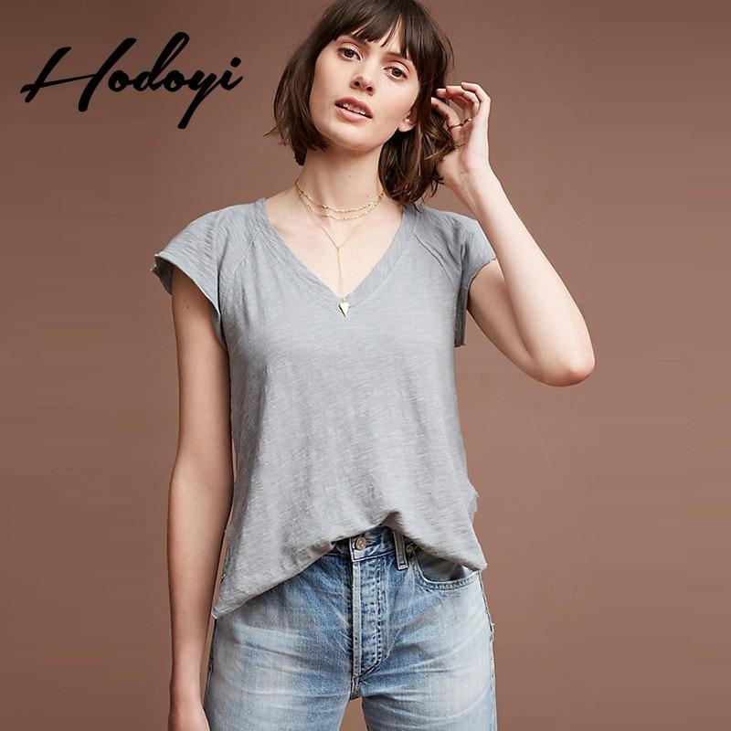 زفاف - Vogue Sexy Simple Asymmetrical V-neck One Color Summer Short Sleeves T-shirt - Bonny YZOZO Boutique Store
