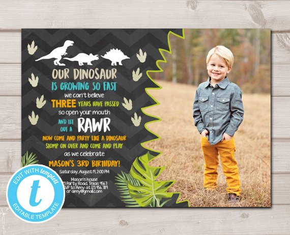 Hochzeit - Dinosaur Birthday Invitation Dinosaur Dig Party Prehistoric Boy Dino Photo Instant Download Printable Template Editable Templett 0043