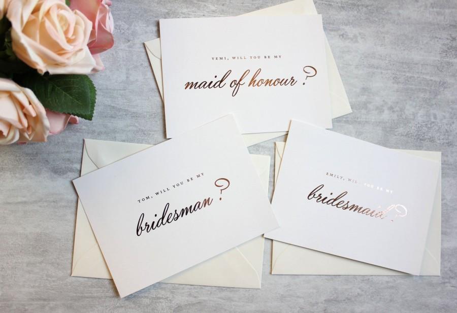 Свадьба - Foiled Bridesmaid Proposal Postcard - Will You Be My Bridesmaid Card - Maid of Honour Card - Chief Bridesmaid Card - Rose Gold-Silver-Gold