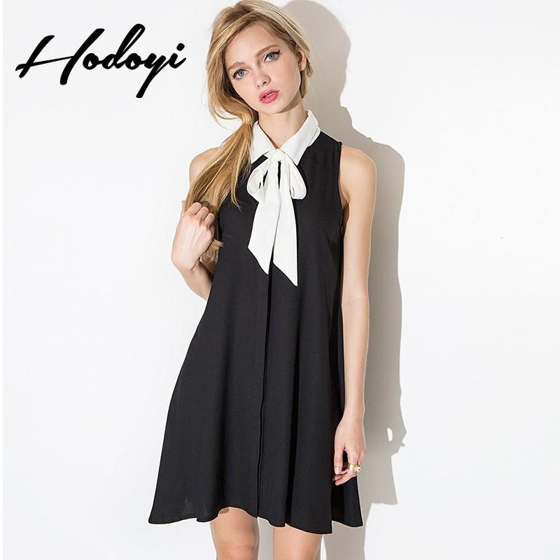 زفاف - Solid Color Bow Polo Collar Black & White Summer Blouse Dress - Bonny YZOZO Boutique Store