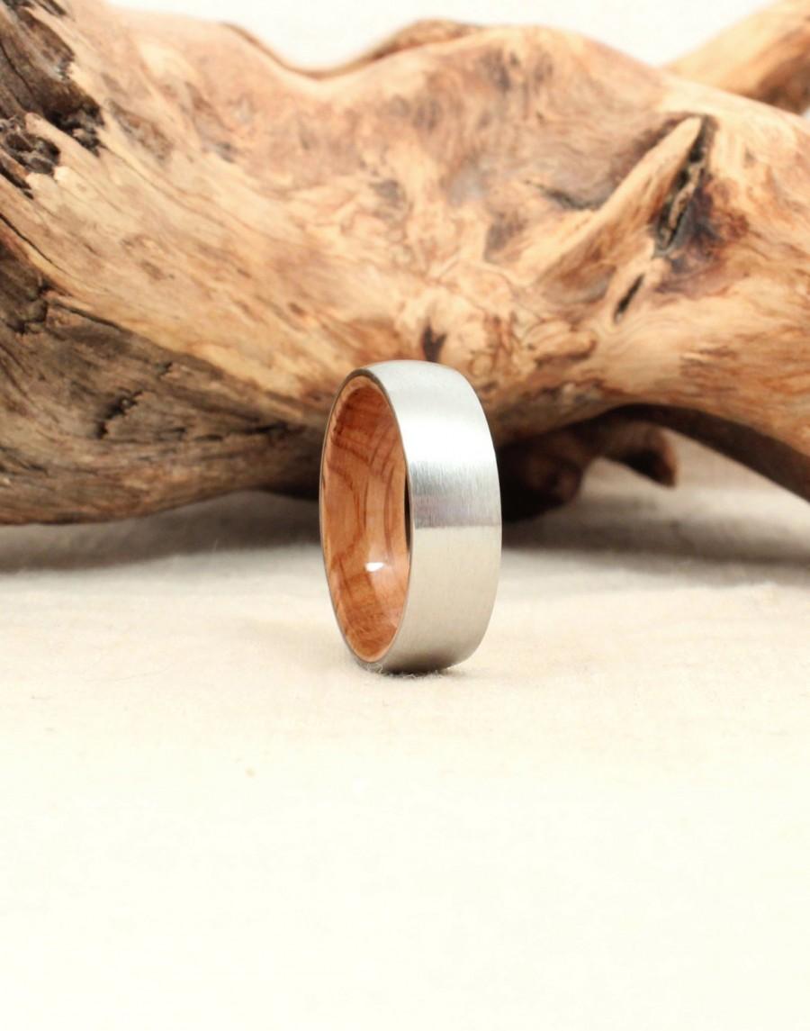 Hochzeit - Cobalt Wooden Ring Lined with Bourbon Barrel White Oak Wood Ring