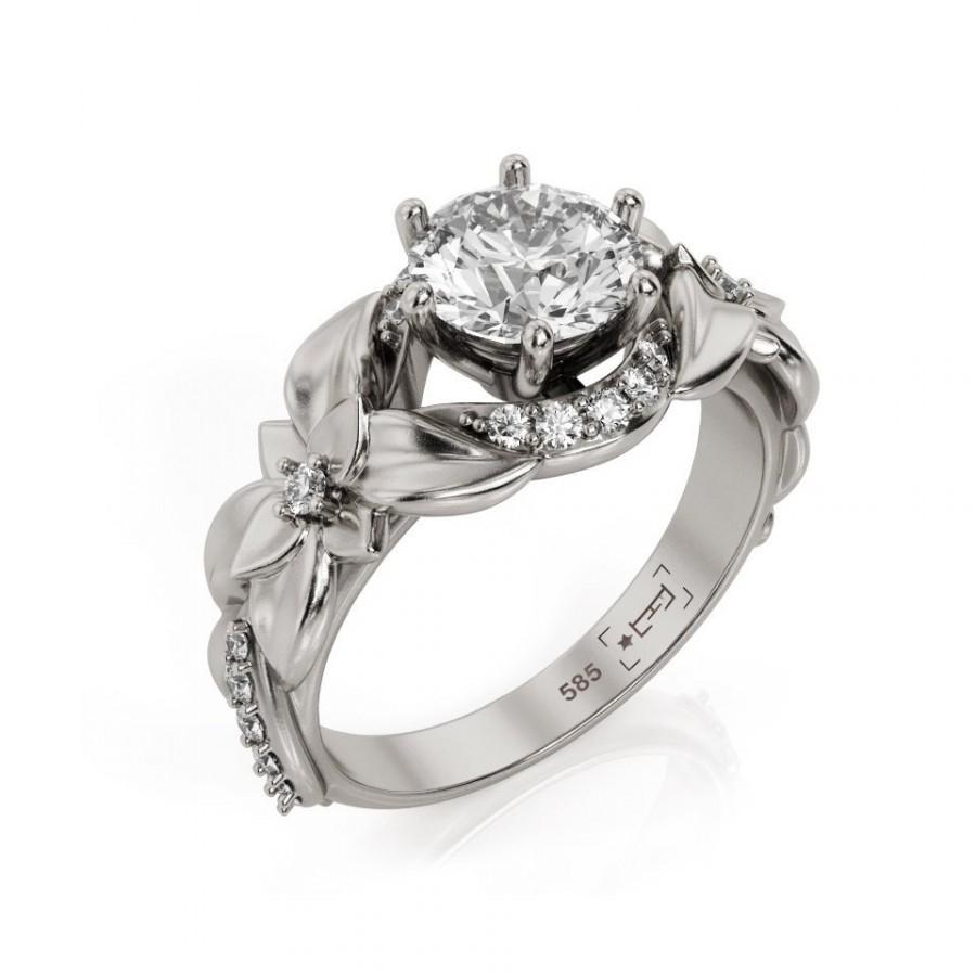 Wedding - Leaves Engagement Ring, 1ct Moissanite engagement ring, Flowers Engagement ring, Leaf engagement ring, 1.5ct engagement ring, 2069gag