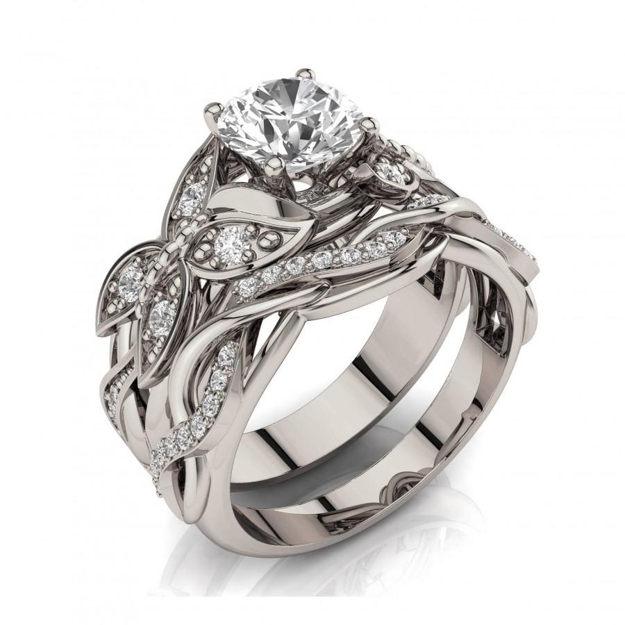 Свадьба - Butterfly Bridal Set, 1ct Moissanite engagement ring, Butterflies Engagement ring, White Gold ring, Butterfly Wedding Set, 2507ed