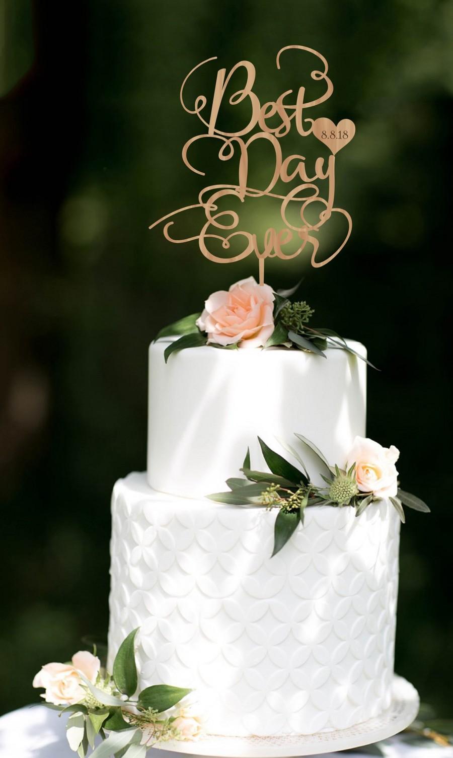 Hochzeit - Wedding Cake Topper Best Day Ever Personalized Wood Cake Topper Golden Silver  Cake Topper Customized Wedding Cake Topper