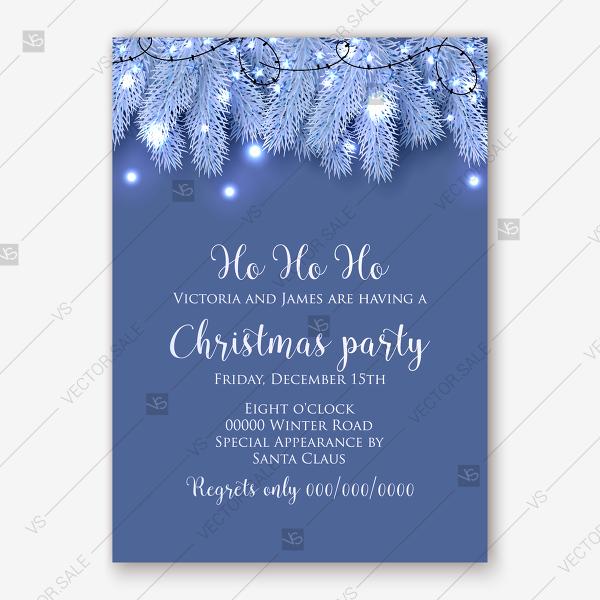 Wedding - Christmas Party invitation Fir pine tree branches light garland Winter holiday greeting card holiday