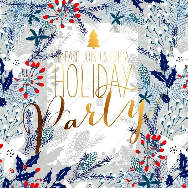 زفاف - Floral Christmas vector card with poinsettia flowers and fir branches