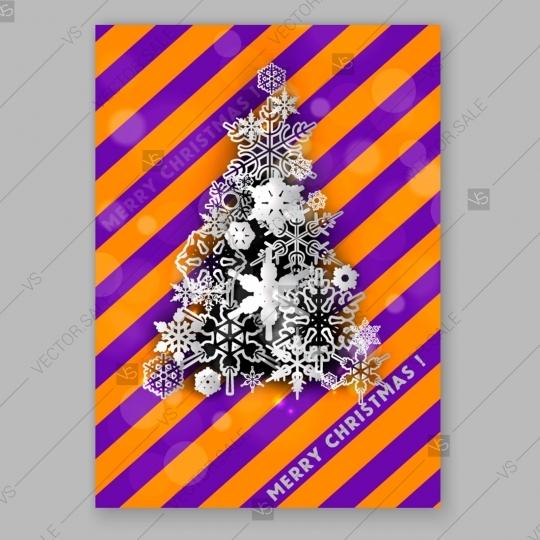 Wedding - Merry Christmas winter vector party invitation with silver snowflakes background floral design