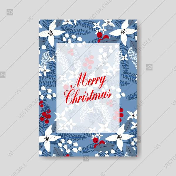 Wedding - White poinsettia christmas party invitation on blue background banquet