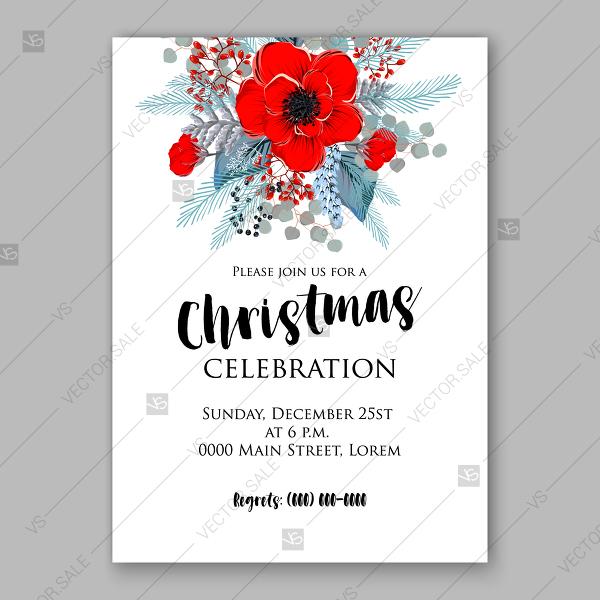 Wedding - Christmas party invitation template with poinsettia flowers romantic invitation