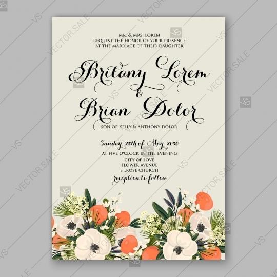 Свадьба - Mandarin fir pine Wedding Invitation vector template card winter floral wreath Christmas Party poster marriage invitation