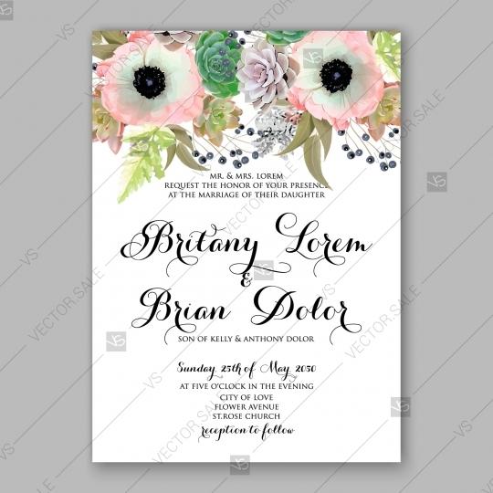 Mariage - Anemone wedding invitation card printable template winter